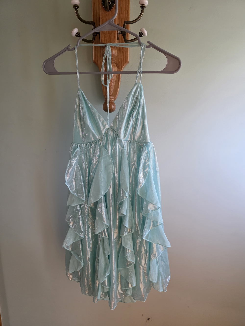Windsor Women's Shimmery Aqua Ruffle Party Dress- M